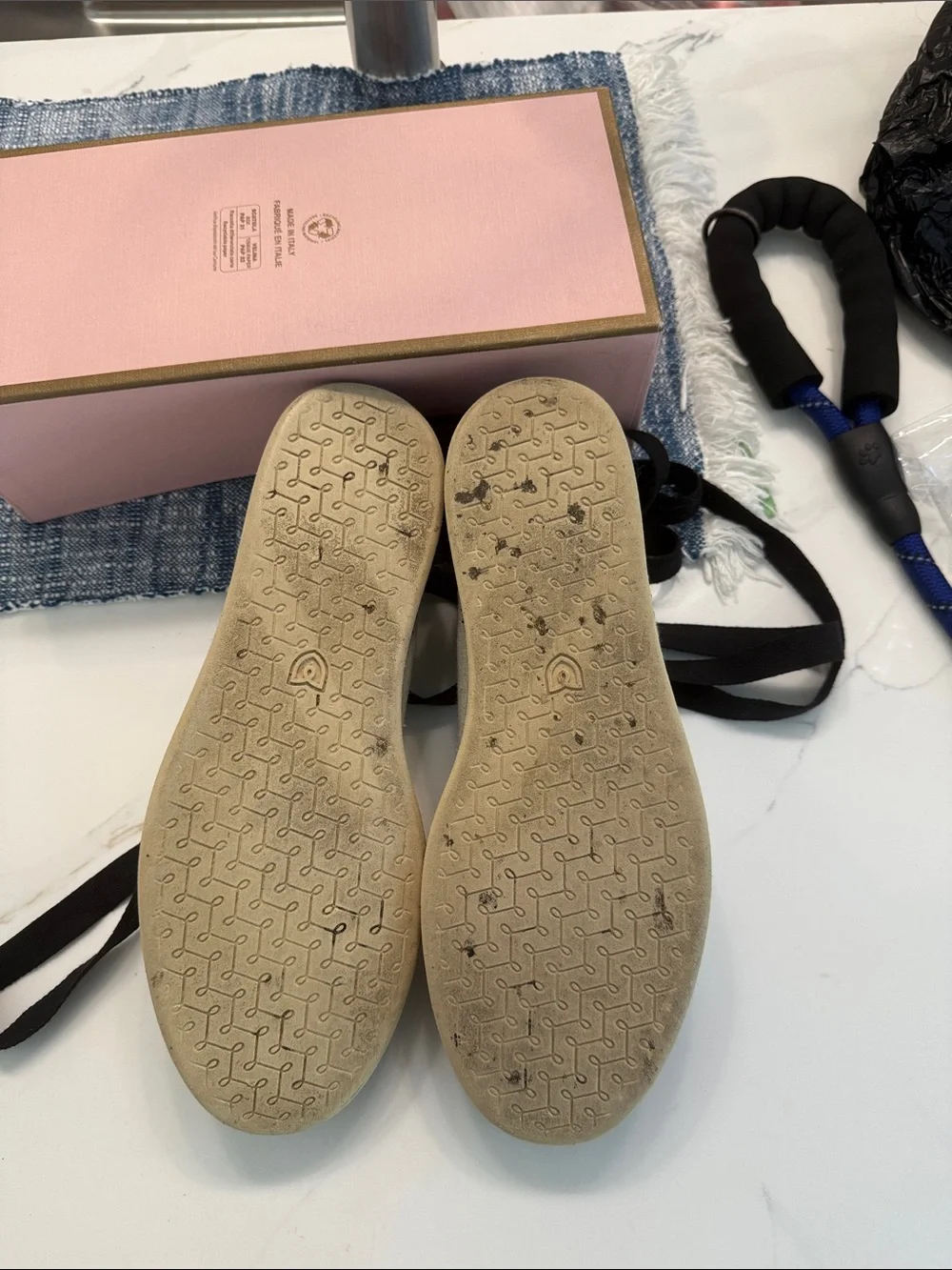 Rothy's Cream & Black Espadrille Tie-Back Flats